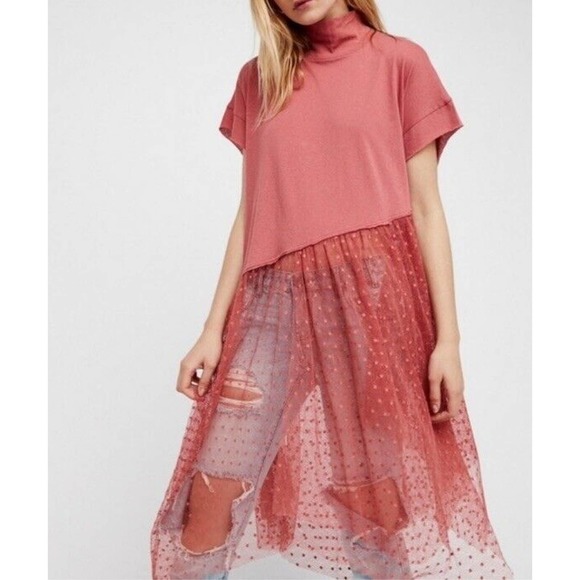 Free People Tops - Free People Wild Rose Top in lace Mesh Tunic Size XS NEW